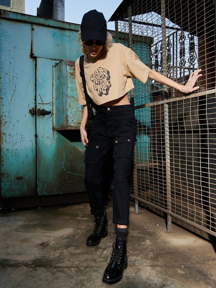 Women's Black Denim Front Patch Pocket Jeans - SASSAFRAS