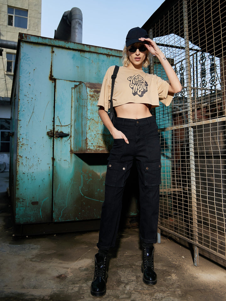 Women's Black Denim Front Patch Pocket Jeans - SASSAFRAS