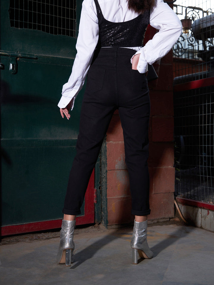 Women's Black Diamante High Waist Skinny Fit Jeans - SASSAFRAS