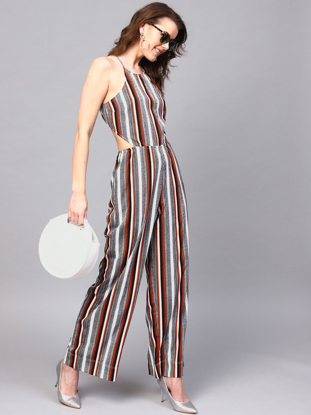 Women's Back Cut-Out Striped Jumpsuit - SASSAFRAS