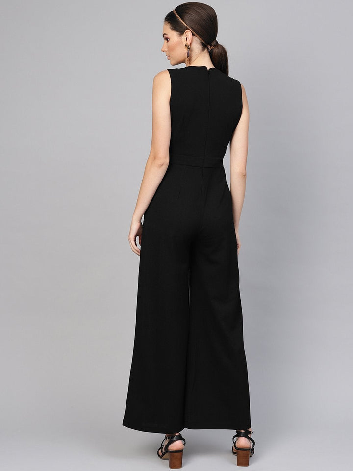 Women's Black Collared Flare Leg Jumpsuit - SASSAFRAS