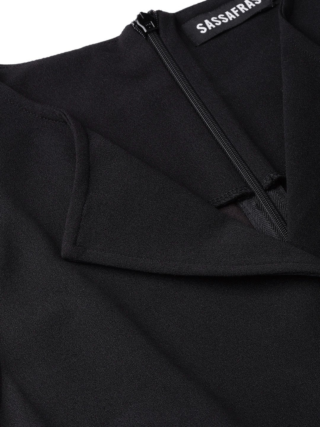 Women's Black Collared Flare Leg Jumpsuit - SASSAFRAS