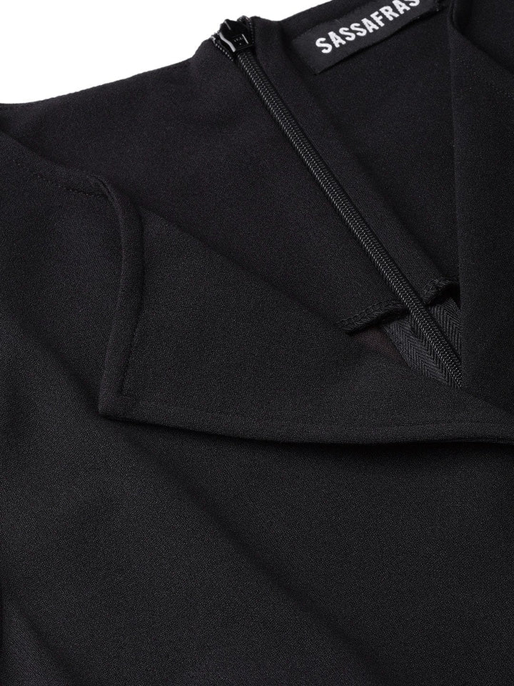 Women's Black Collared Flare Leg Jumpsuit - SASSAFRAS