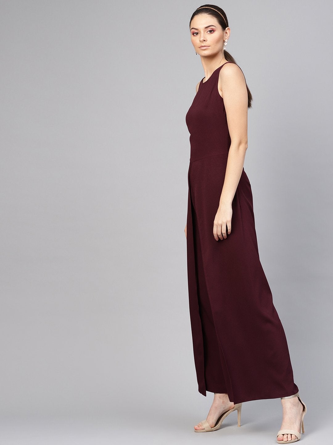 Women's Wine Wrap Leg Jumpsuit - SASSAFRAS