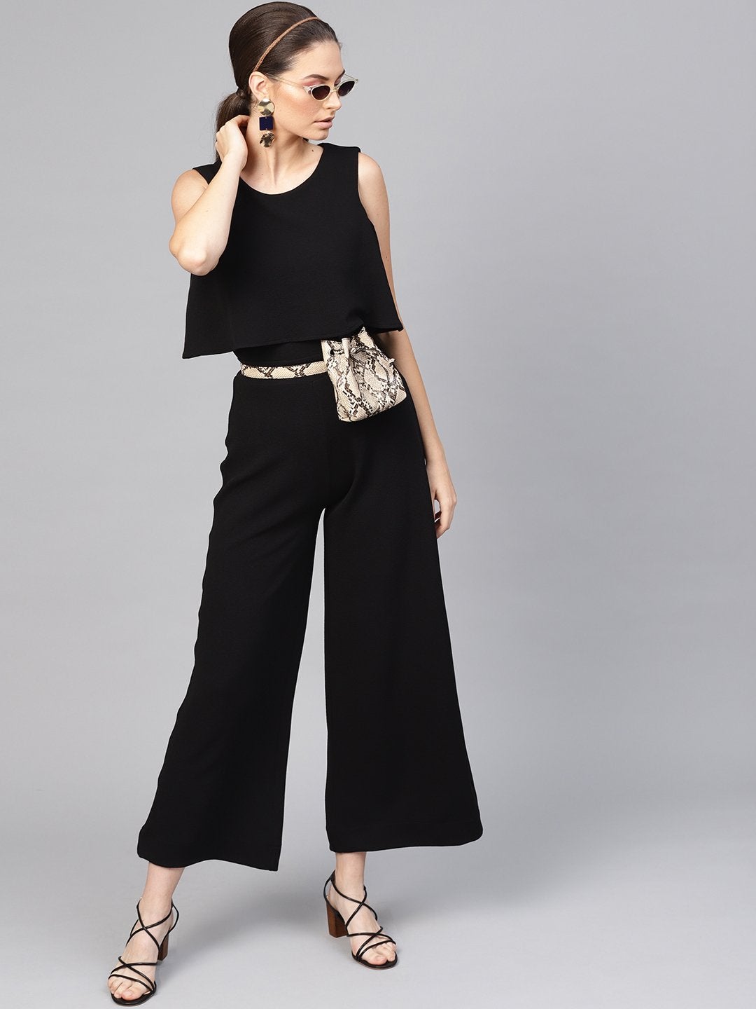 Women's Black Layered Jumpsuit - SASSAFRAS