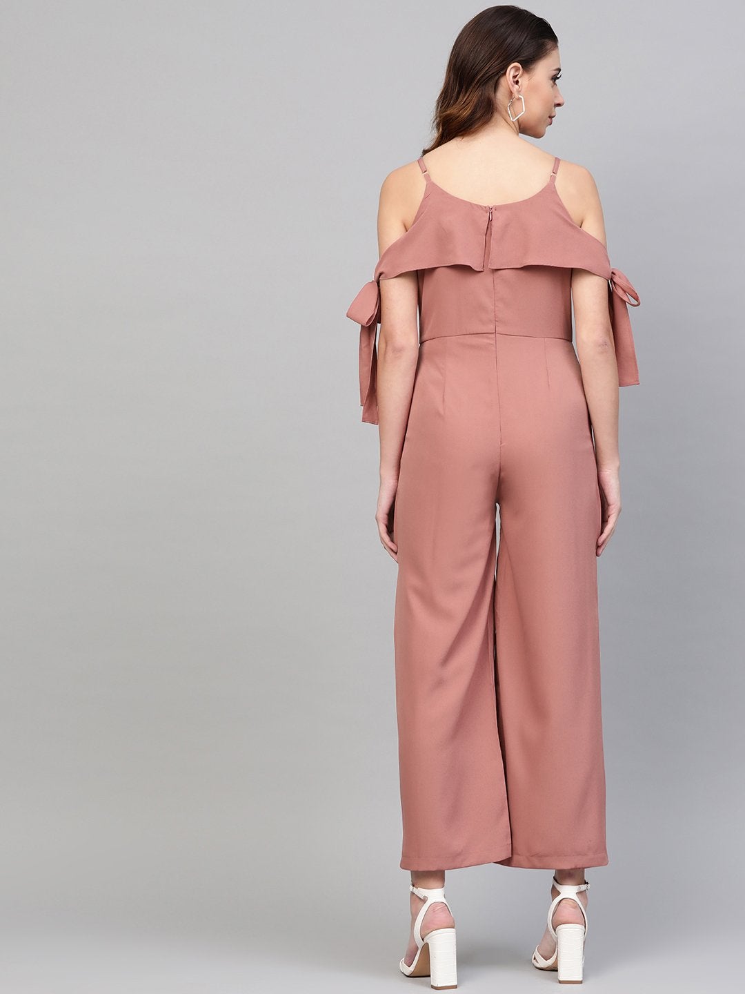 Women's Baked Pink Tie Up Sleeve Detail Jumpsuit - SASSAFRAS