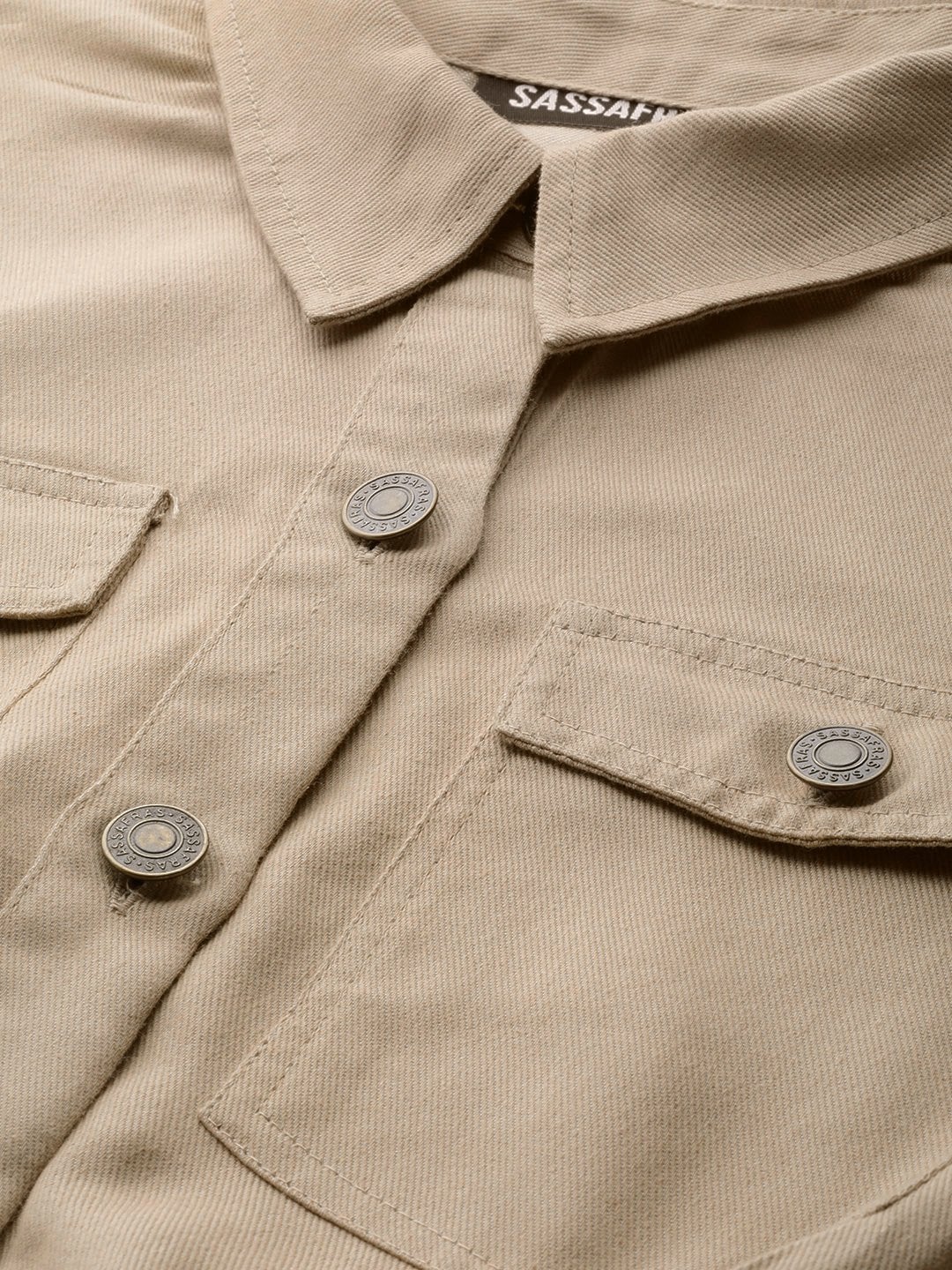Women's Beige Belted Twill Tapered Jumpsuit - SASSAFRAS