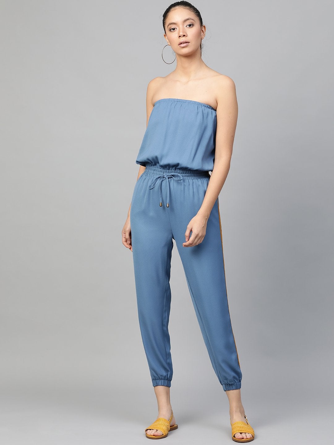 Women's Teal Blue Side Tape Tube Bardot Jampsuit - SASSAFRAS