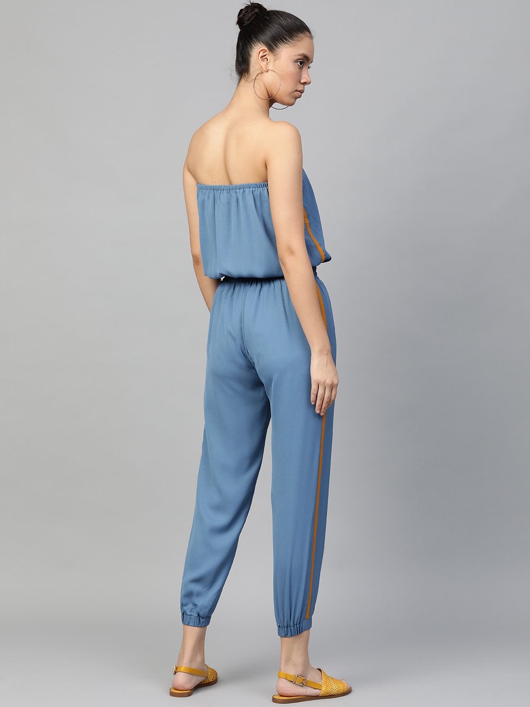 Women's Teal Blue Side Tape Tube Bardot Jampsuit - SASSAFRAS