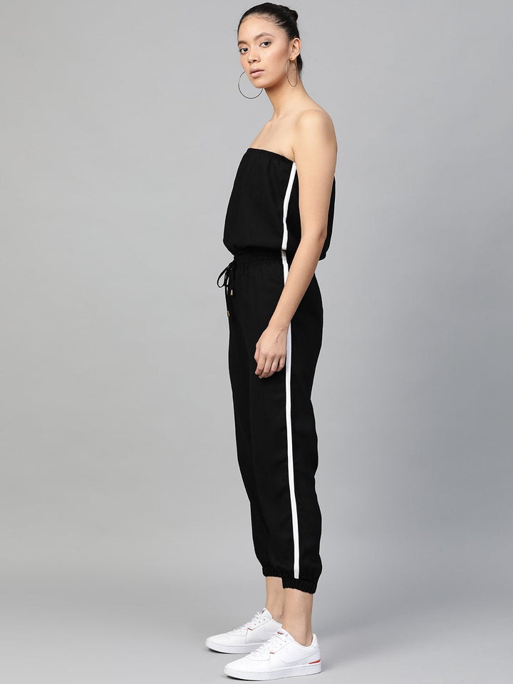 Women's Black Side Tape Tube Bardot Jumpsuit - SASSAFRAS
