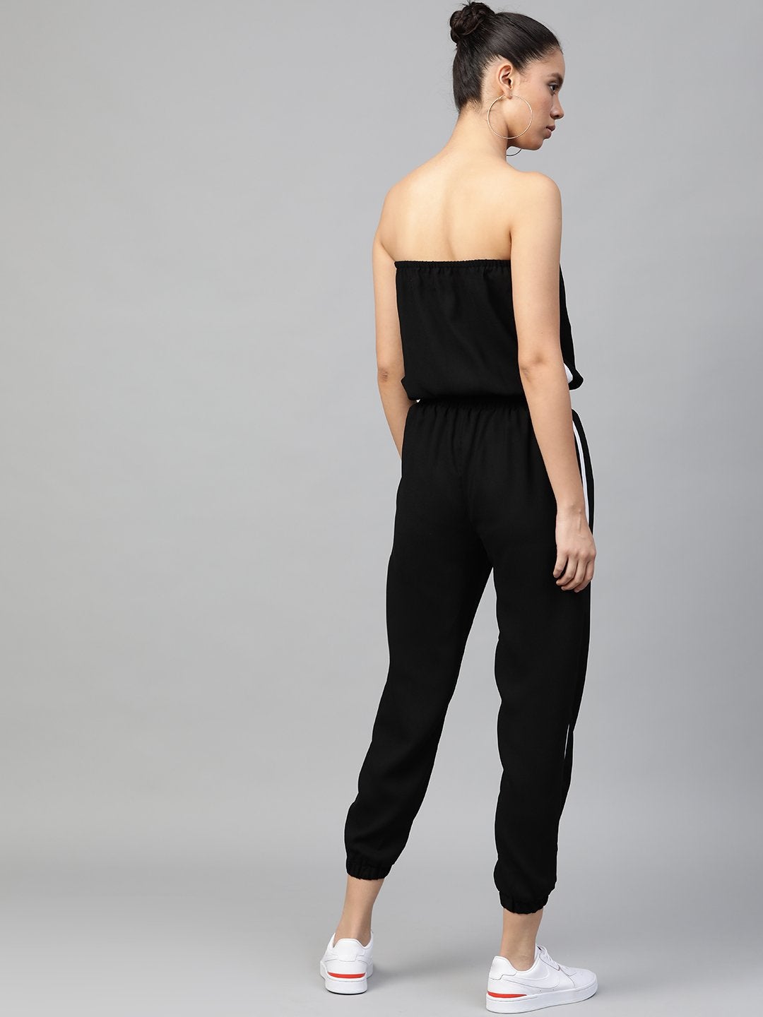 Women's Black Side Tape Tube Bardot Jumpsuit - SASSAFRAS