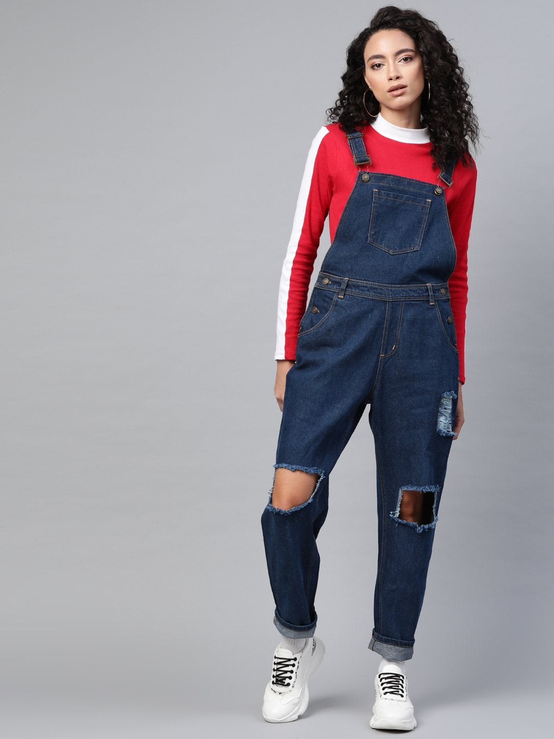 Women's Blue Vintage Distress Dungaree - SASSAFRAS