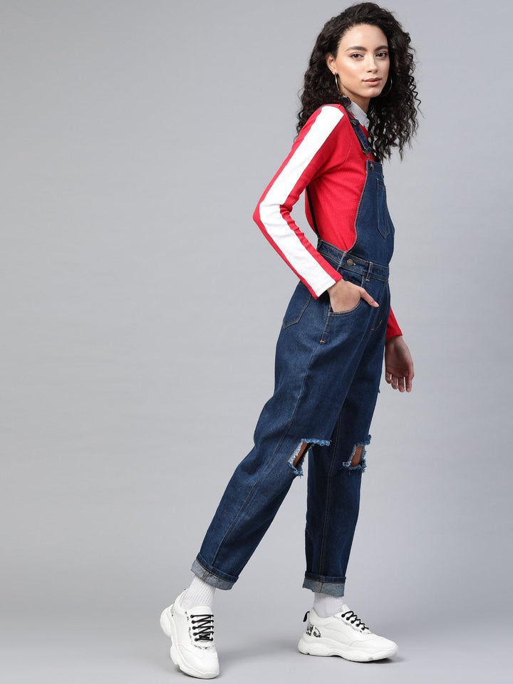 Women's Blue Vintage Distress Dungaree - SASSAFRAS