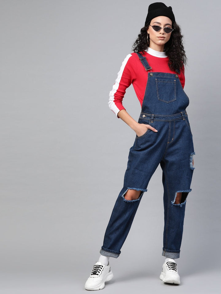 Women's Blue Vintage Distress Dungaree - SASSAFRAS