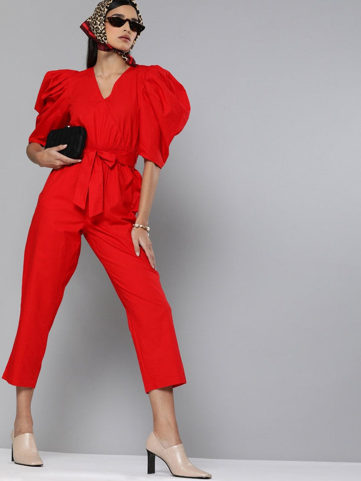 Women's Red Tapered Leg Jumpsuit - SASSAFRAS