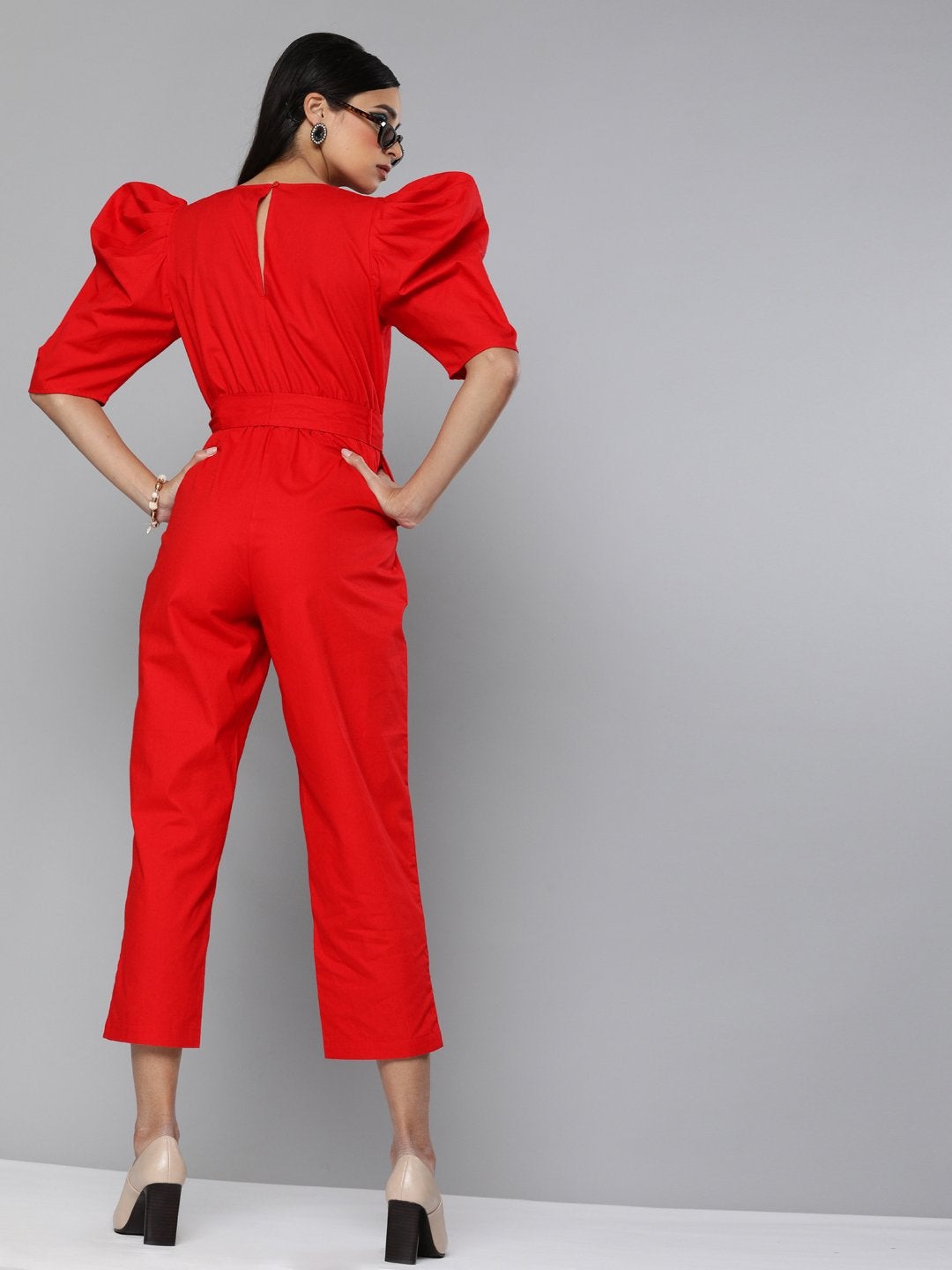 Women's Red Tapered Leg Jumpsuit - SASSAFRAS