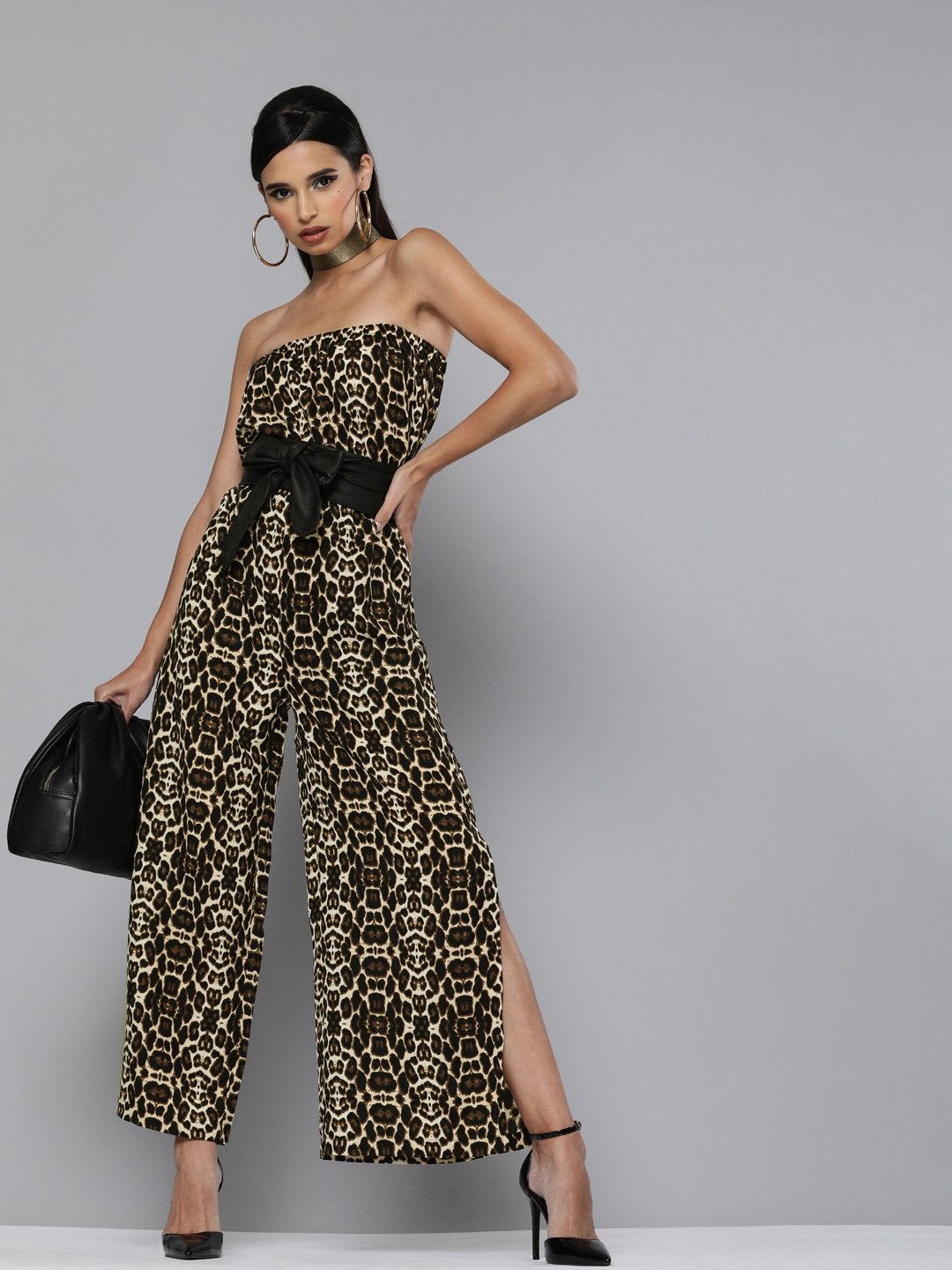 Women's Black Cheetah Tube Jumpsuit - SASSAFRAS