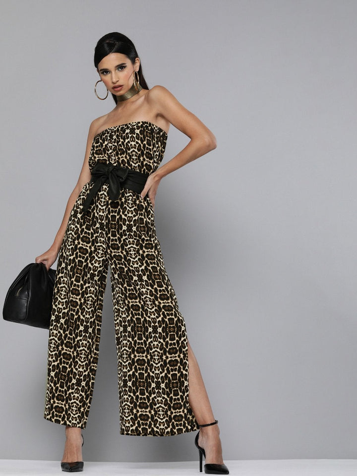 Women's Black Cheetah Tube Jumpsuit - SASSAFRAS