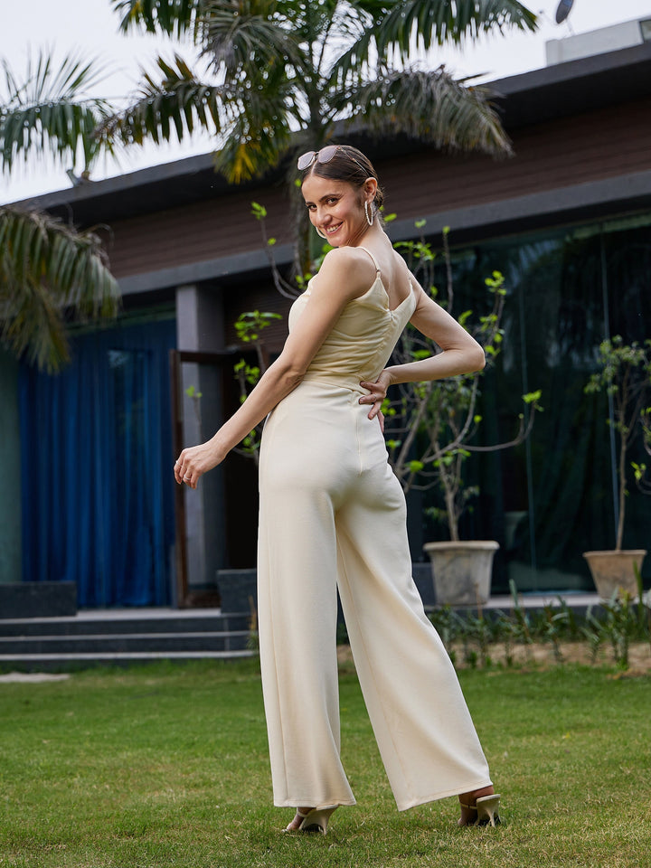 Women's Cream Strappy V Neck Jumpsuit - SASSAFRAS