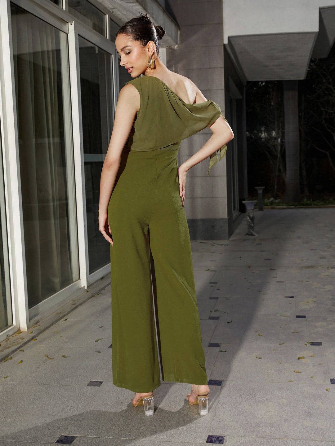 Women's Olive One Shoulder Jumpsuit - SASSAFRAS