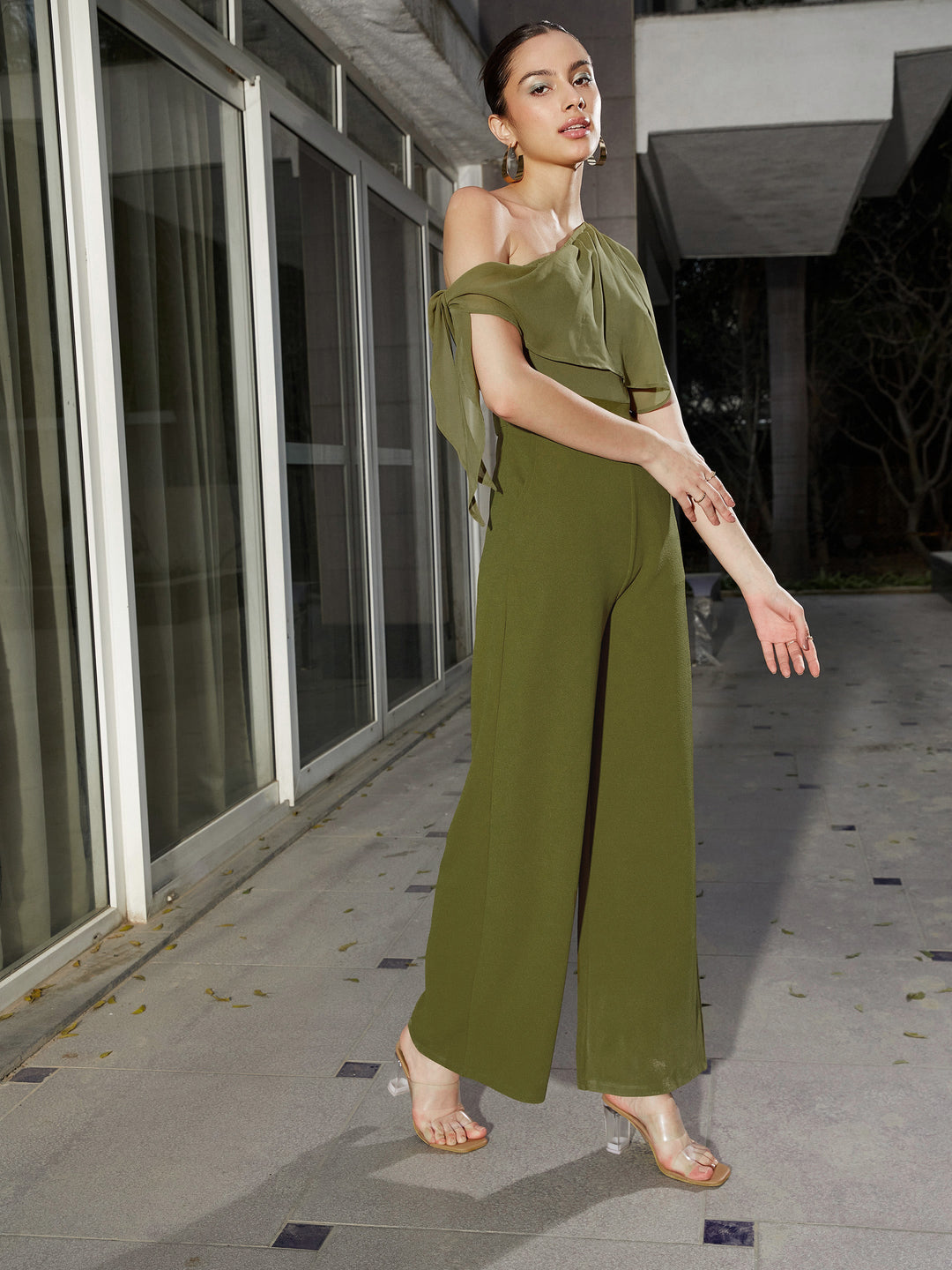 Women's Olive One Shoulder Jumpsuit - SASSAFRAS