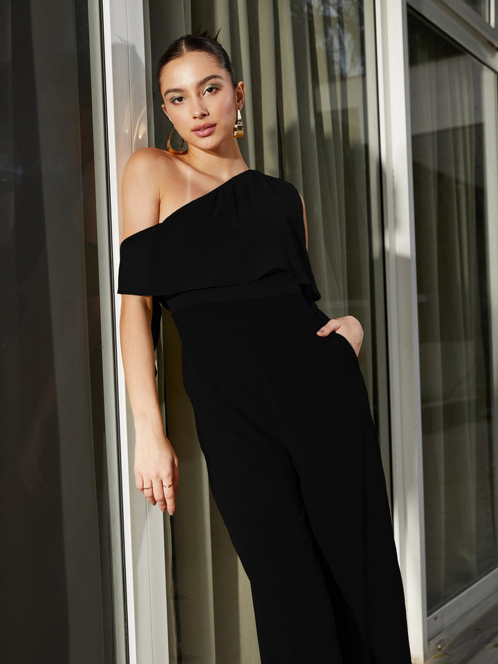 Women's Black One Shoulder Jumpsuit - SASSAFRAS
