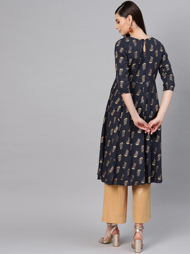 Women's Navy Paisely Anarkali Kurta - SHAE