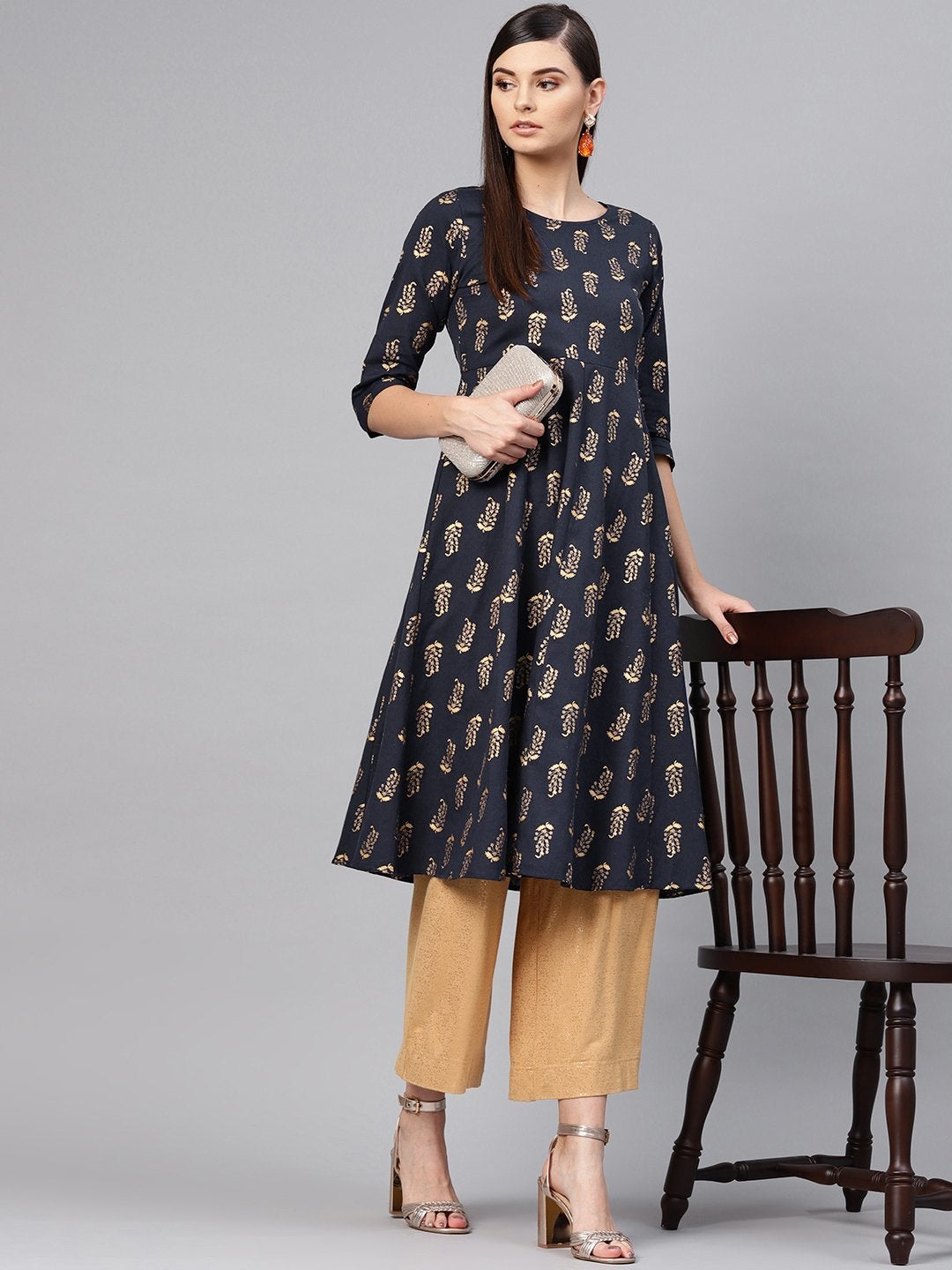Women's Navy Paisely Anarkali Kurta - SHAE
