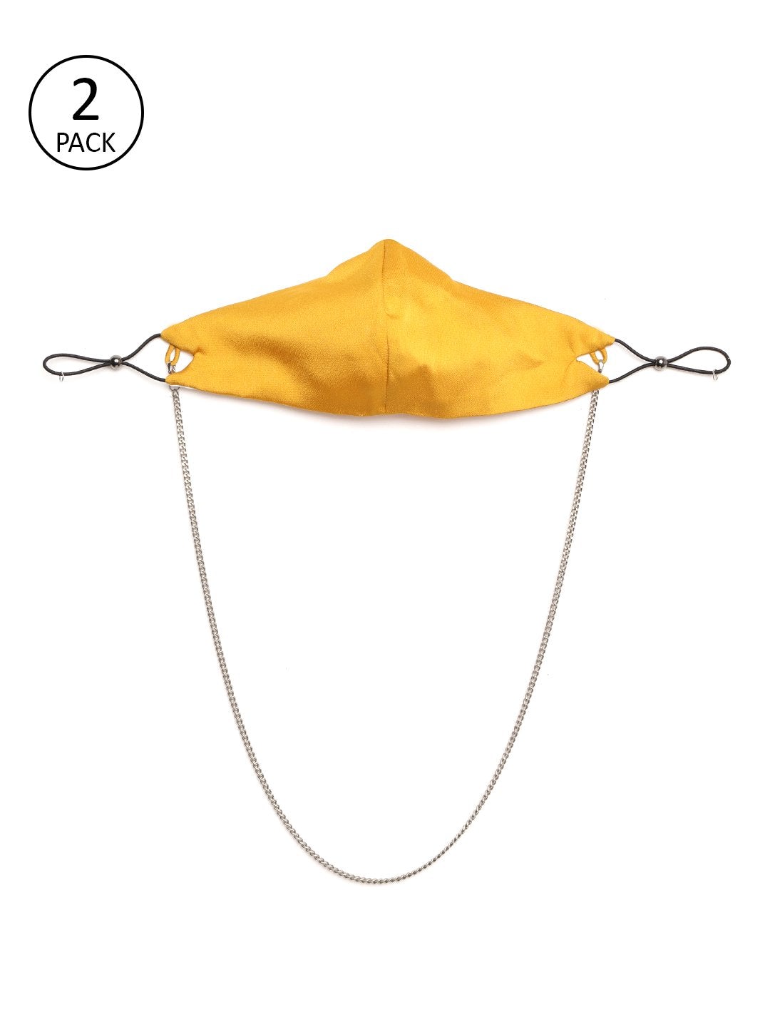 Women's Mustard Satin Mask With Chain (Set Of 2) - SASSAFRAS