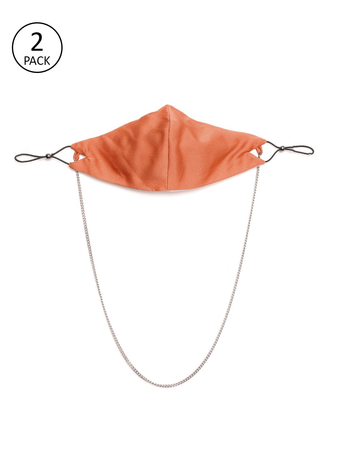 Women's Orange Satin Mask With Chain (Set Of 2) - SASSAFRAS