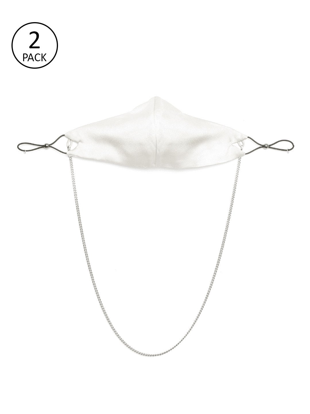 Women's Off-White Satin Mask With Chain (Set Of 2) - SASSAFRAS