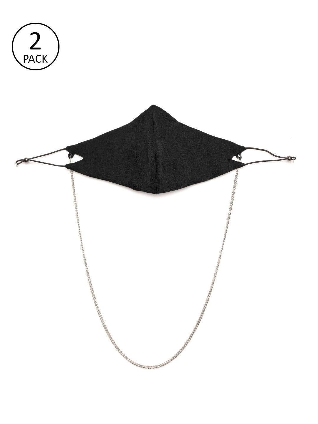 Women's Black Satin Mask With Chain (Set Of 2) - SASSAFRAS