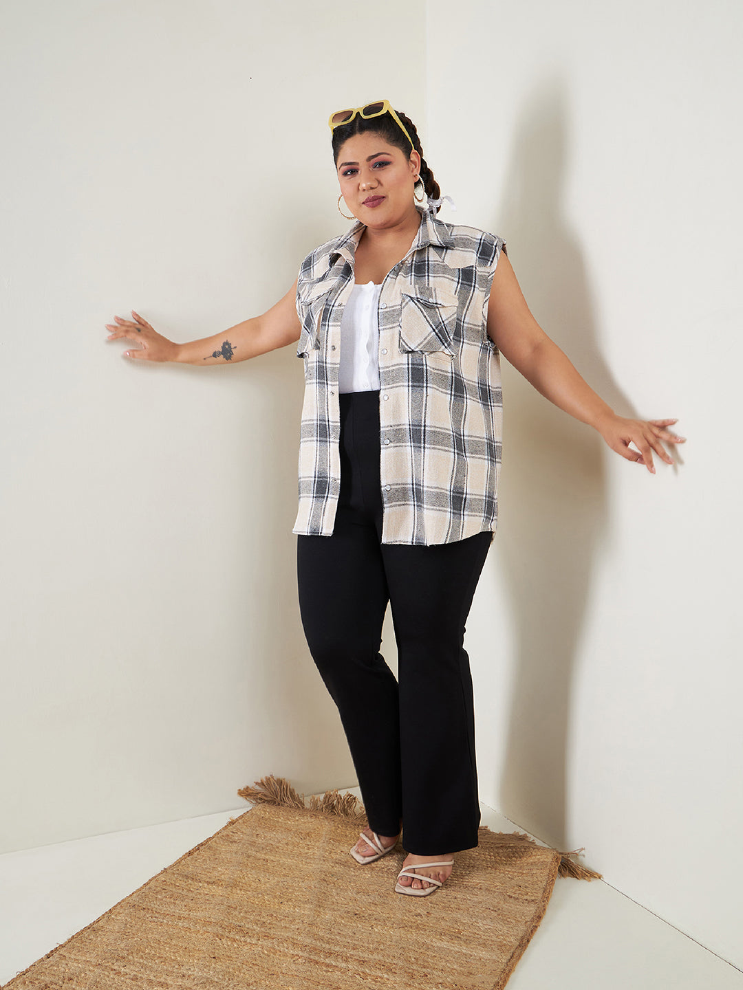 Women's Black Bell Bottom 4-Way Stretch Trousers - SASSAFRAS