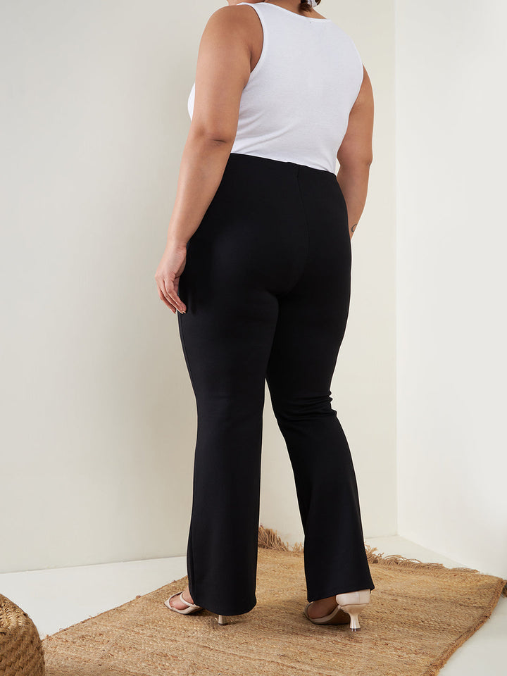 Women's Black Bell Bottom 4-Way Stretch Trousers - SASSAFRAS