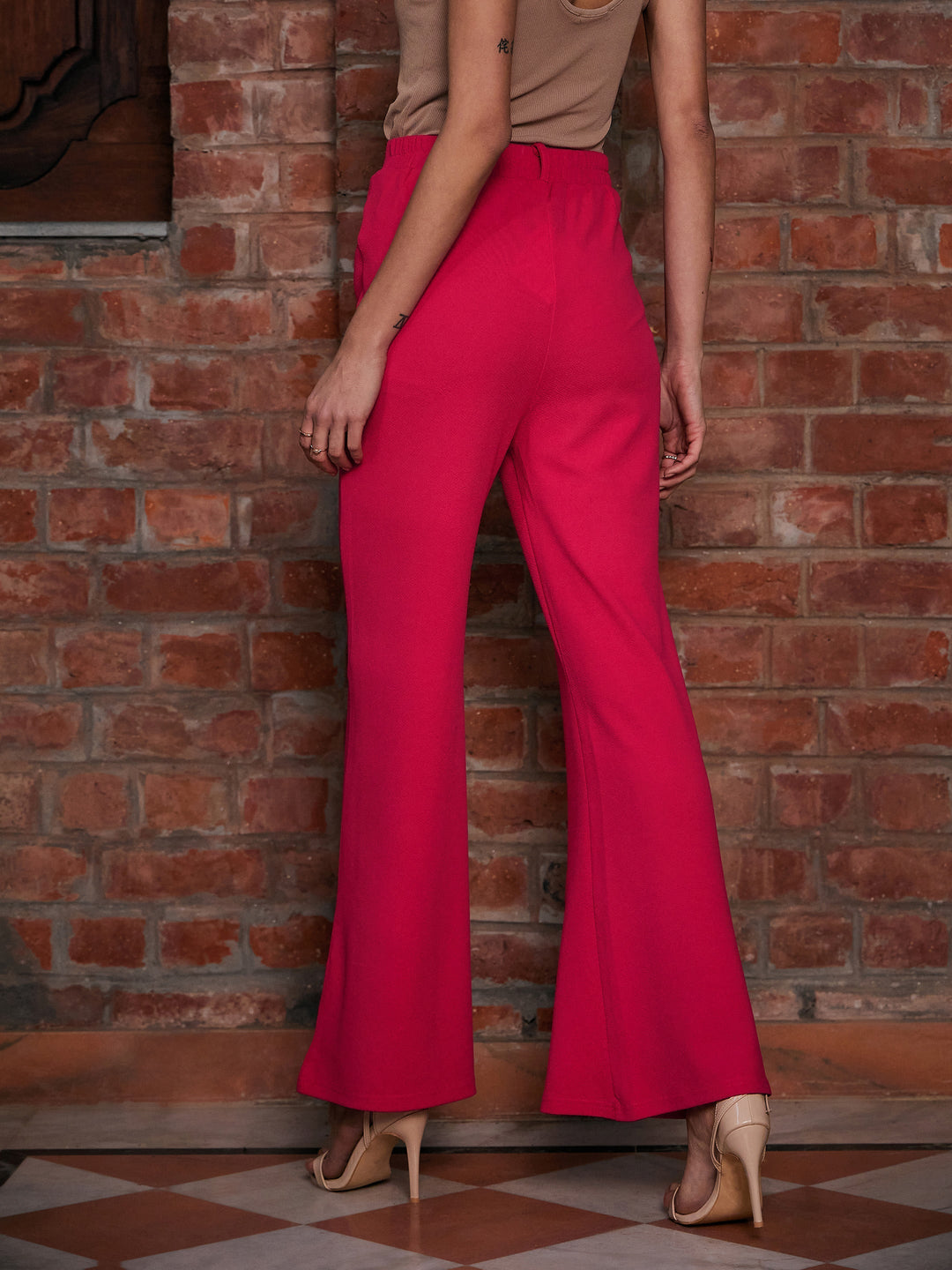 Women's Fuchsia Bell Bottom Knitted Pants - SASSAFRAS