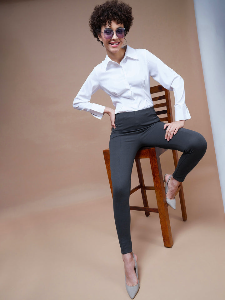 Women's Grey Bottom Zipper Jeggings - SASSAFRAS