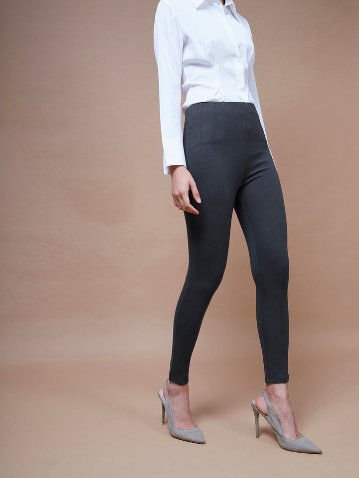 Women's Grey Bottom Zipper Jeggings - SASSAFRAS
