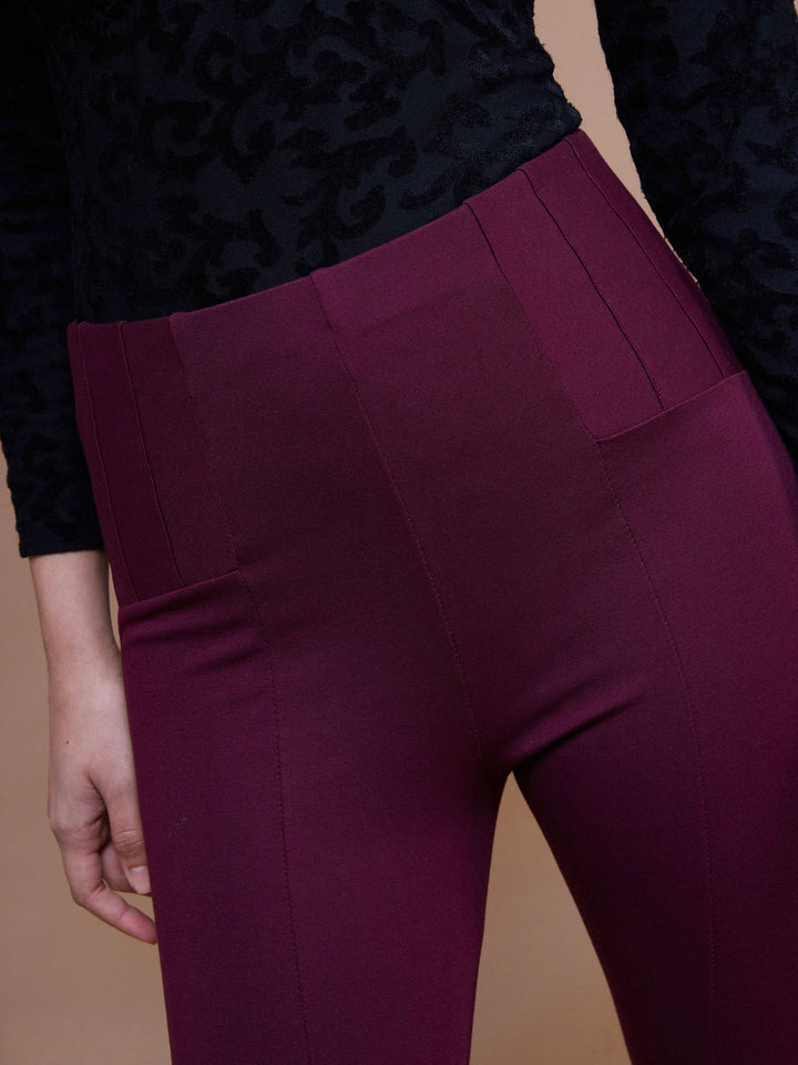 Women's Burgundy Bottom Zipper Jeggings - SASSAFRAS