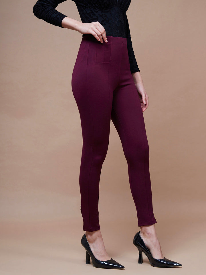 Women's Burgundy Bottom Zipper Jeggings - SASSAFRAS