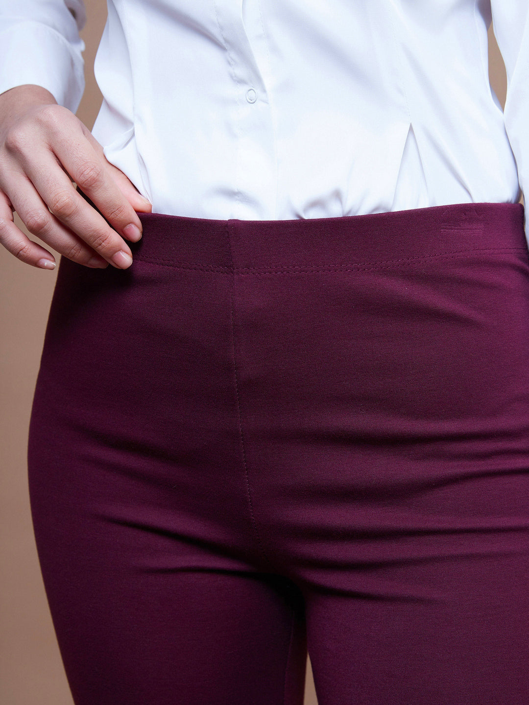 Women's Burgundy Bell Bottom 4-Way Stretch Pants - SASSAFRAS