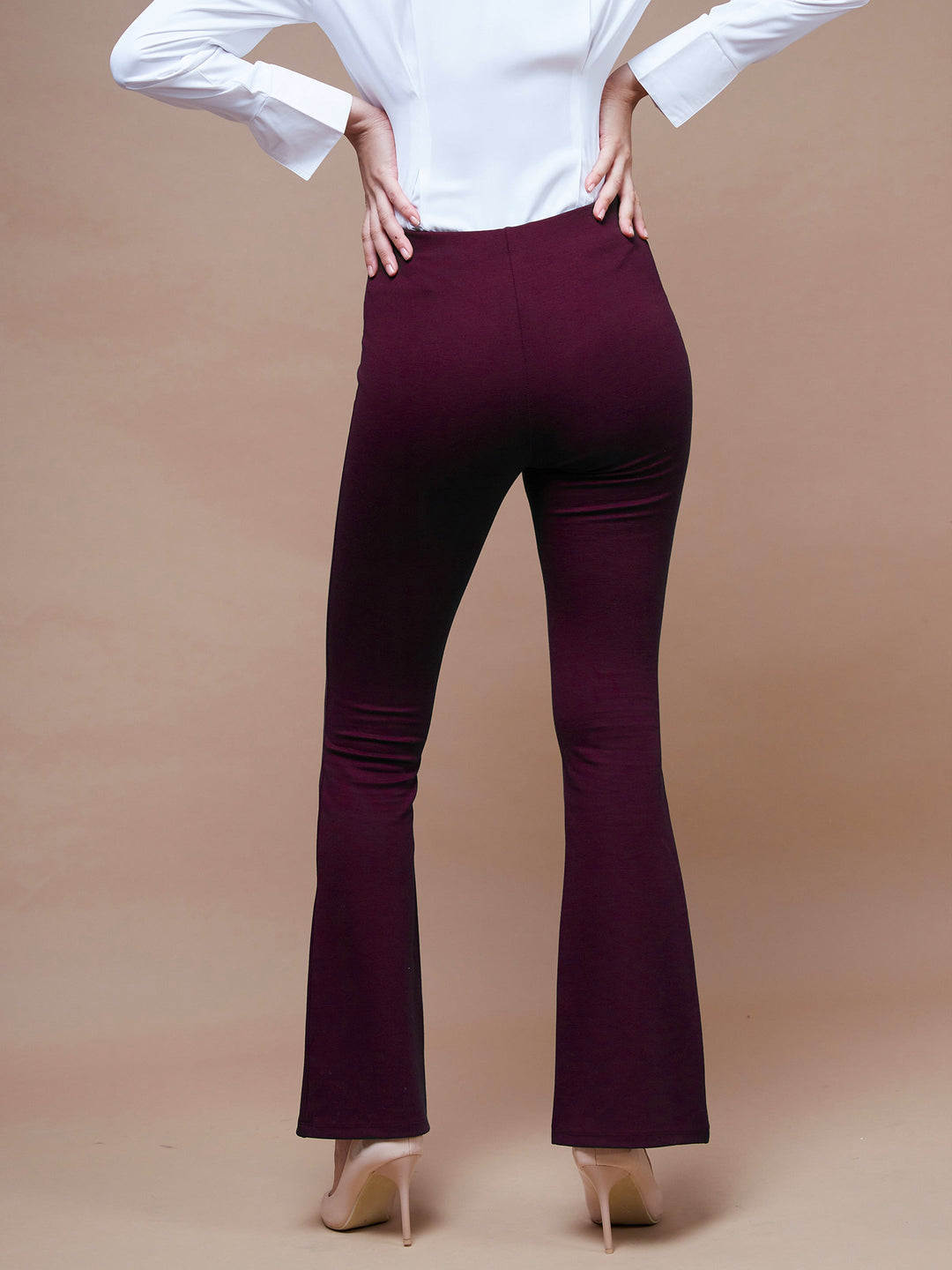 Women's Burgundy Bell Bottom 4-Way Stretch Pants - SASSAFRAS
