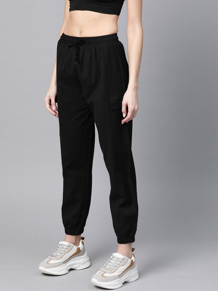 Women's Black Side Pocket Joggers - SASSAFRAS