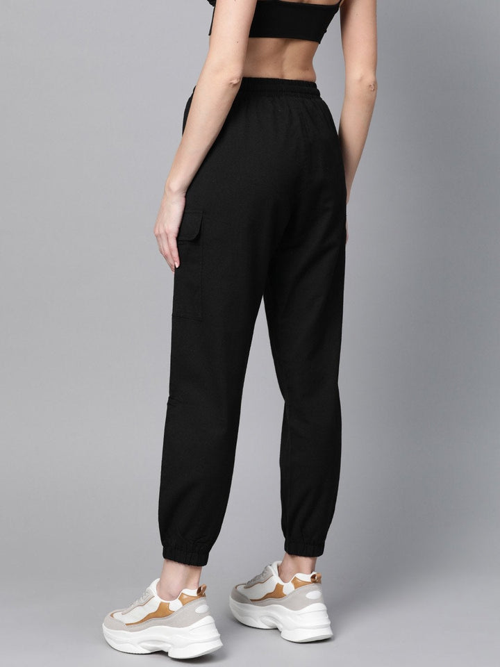 Women's Black Side Pocket Joggers - SASSAFRAS