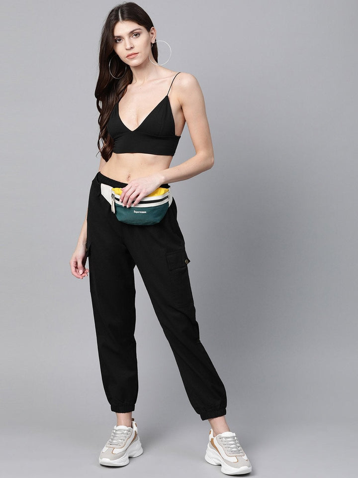 Women's Black Side Pocket Joggers - SASSAFRAS