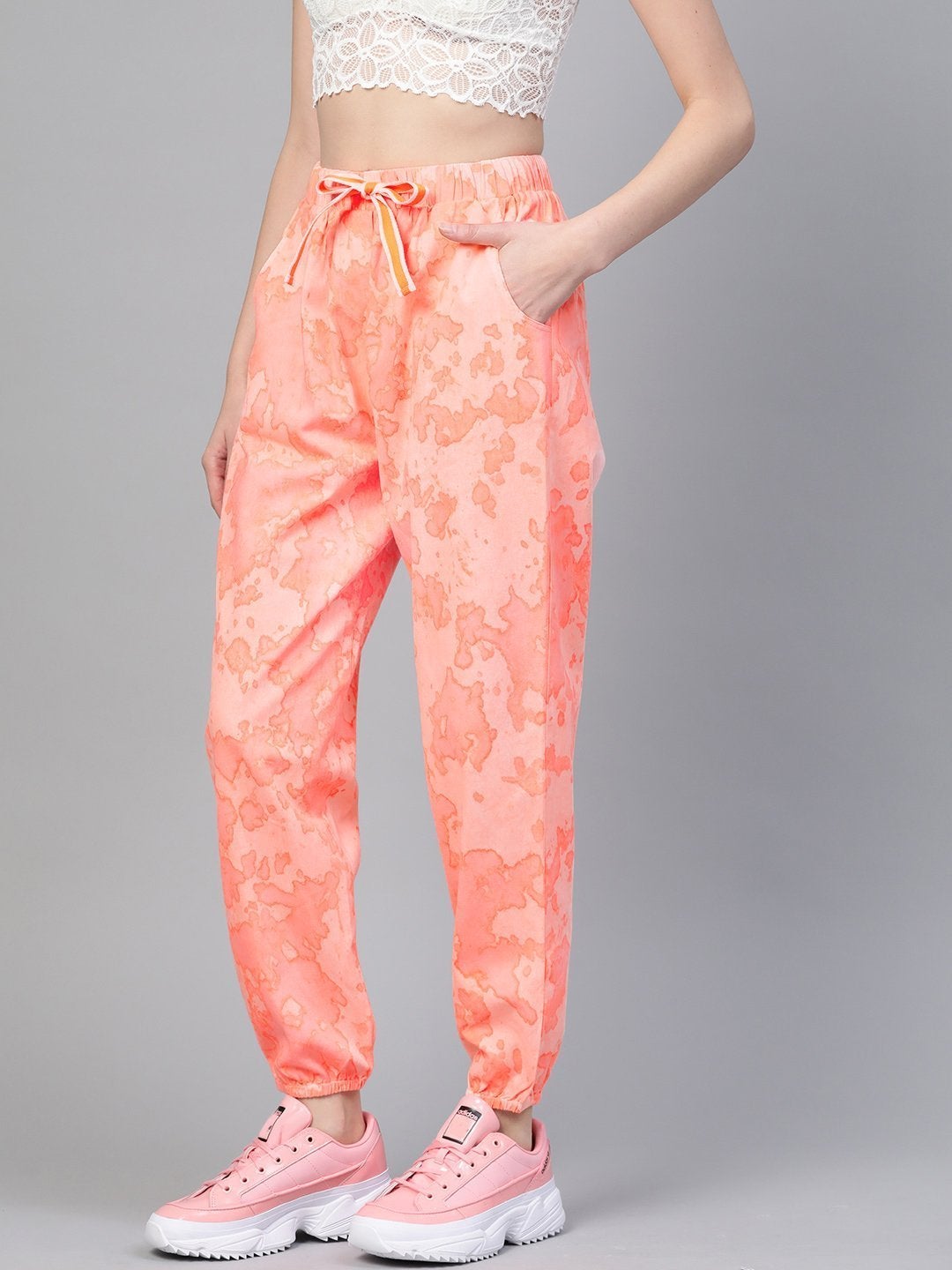Women's Pink Tie-Dye Twill Jogger - SASSAFRAS