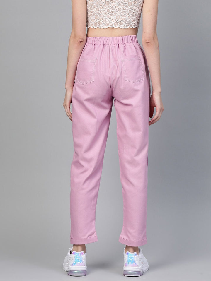 Women's Lavender Contrast Stitch Twill Tapered Pants - SASSAFRAS