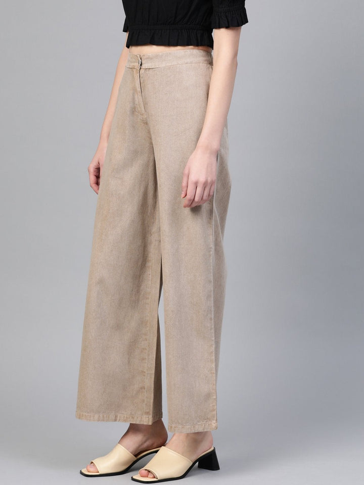 Women's Beige Denim Flared Pant - SASSAFRAS