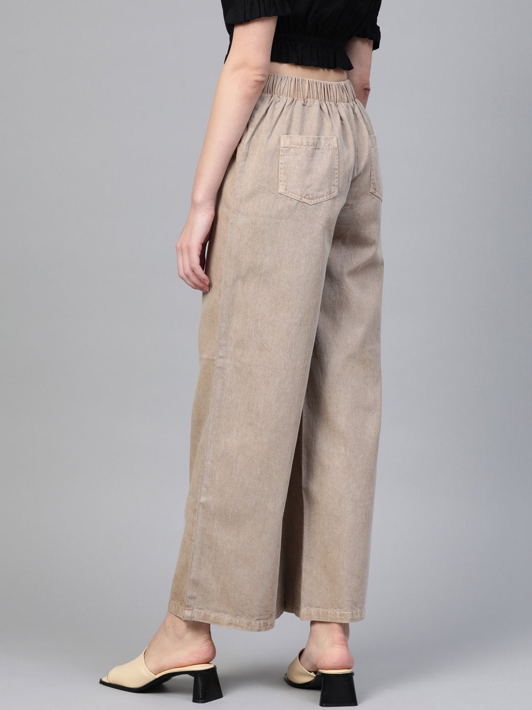 Women's Beige Denim Flared Pant - SASSAFRAS