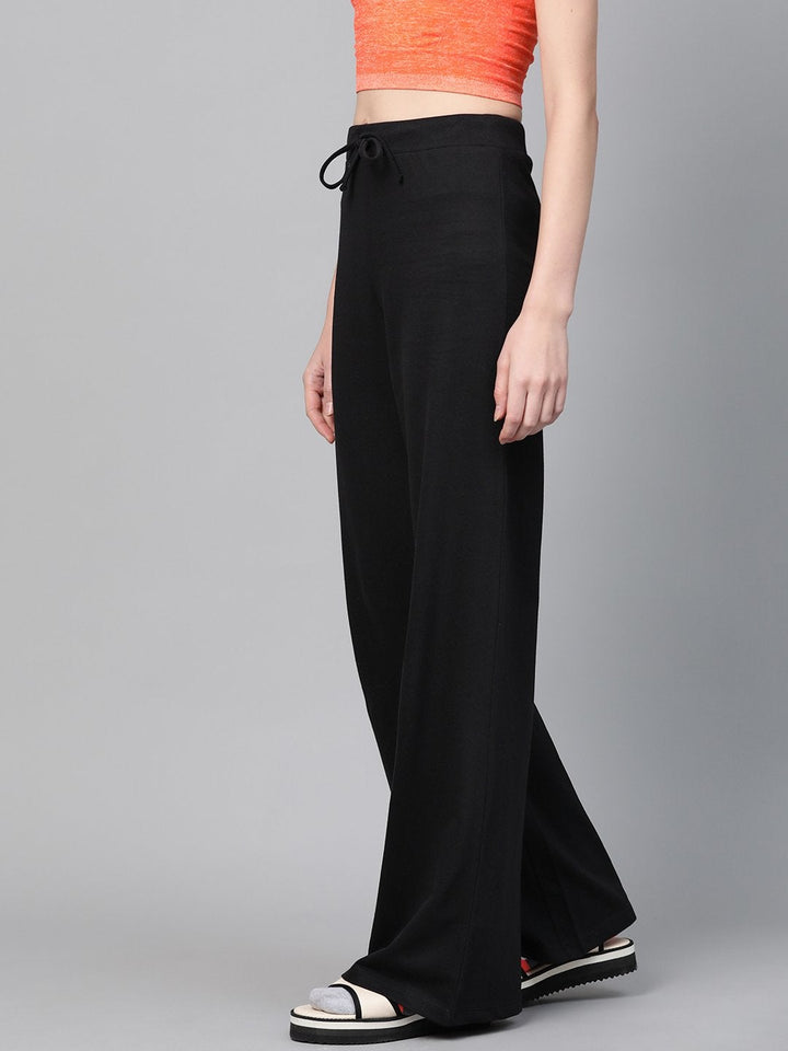 Women's Black Terry Wide Leg Drawstring Pants - SASSAFRAS