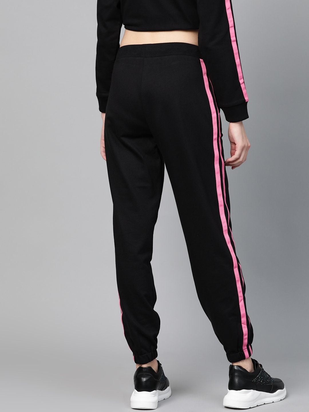 Women's Black Terry Contrast Side Tape Jogger - SASSAFRAS